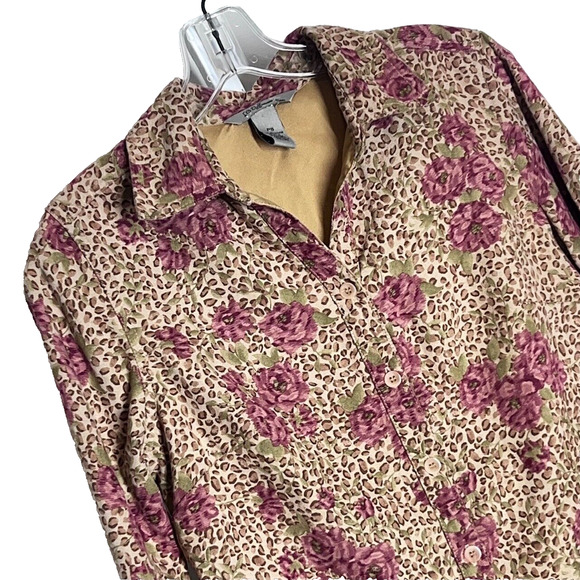 Vintage Shirt Womens Size PS Faux Suede Floral Button Front Cottage Retro Top - Picture 2 of 6